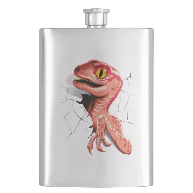 Realistic Velociraptor Dinosaur Hatching Hip Flask (Front)