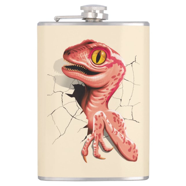 Realistic Velociraptor Dinosaur Hatching Hip Flask (Front)