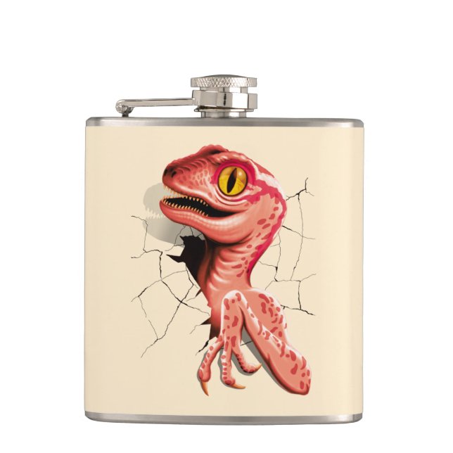 Realistic Velociraptor Dinosaur Hatching Hip Flask (Front)