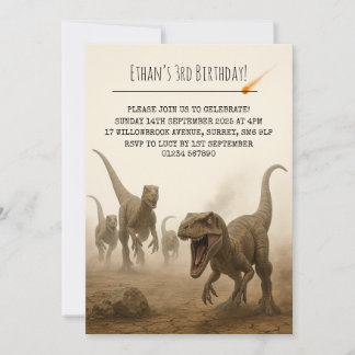 Realistic Velociraptor Pack with Meteor Birthday Invitation