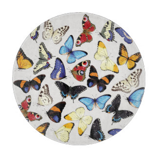 Realistic vintage butterflies collection. cutting board