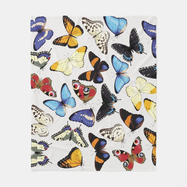 Realistic vintage butterflies collection. fleece blanket (Front)