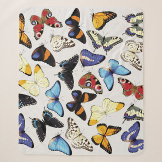 Realistic vintage butterflies collection. sherpa blanket