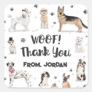 Realistic Watercolor Dogs Birthday Party Thank You Square Sticker