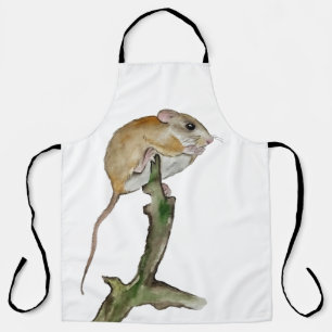 Realistic watercolor mouse in a tree apron