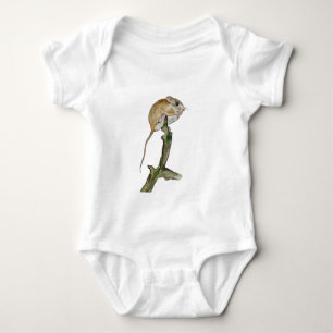 Realistic watercolor mouse in a tree baby bodysuit