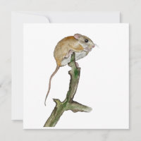 Realistic watercolor mouse in a tree