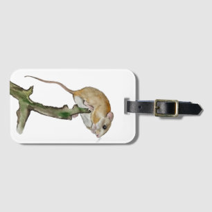 Realistic watercolor mouse in a tree luggage tag