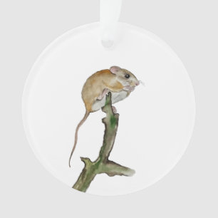 Realistic watercolor mouse in a tree ornament
