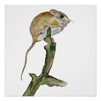 Realistic watercolor mouse in a tree