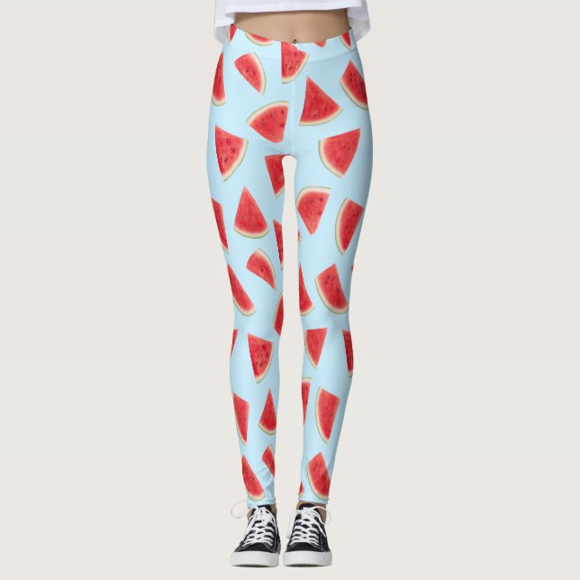 Realistic Watermelon Slice Summer Pattern Leggings (Front)