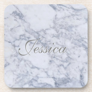 Realistic White Faux Marble Stone Pattern Coaster