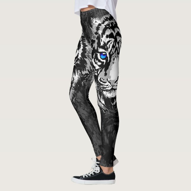 Realistic White Tiger Head - Tiger Leggings (Left)