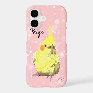 Realistic Yellow Cockatiel Bird Modern Art Pink