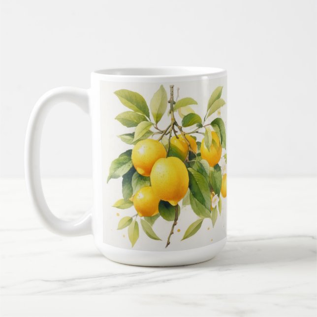 REALISTIC YELLOW LEMONS ON LEMON BRANCHES COFFEE MUG (Left)