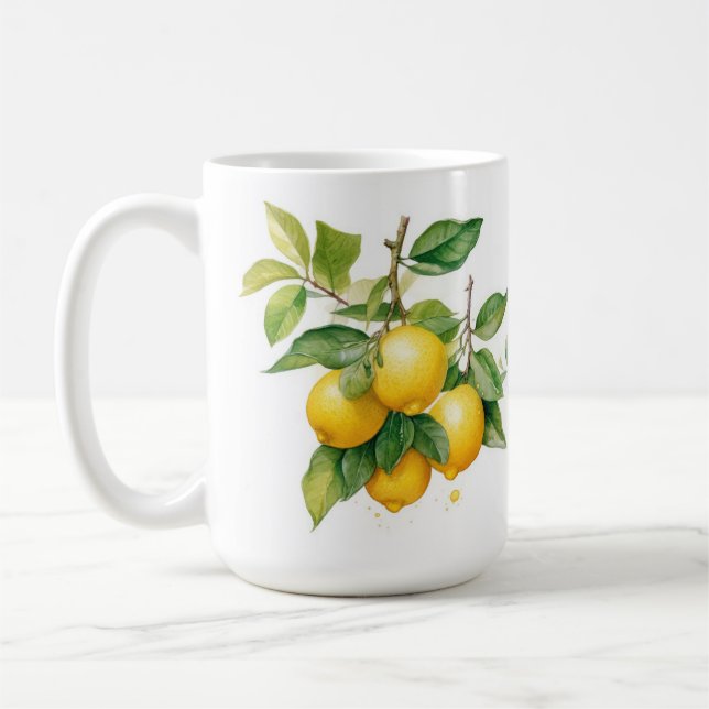 REALISTIC YELLOW LEMONS ON LEMON BRANCHES COFFEE MUG (Left)