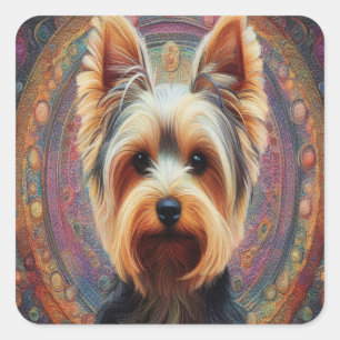 Realistic Yorkshire Terrier Dog Colourful Border Square Sticker