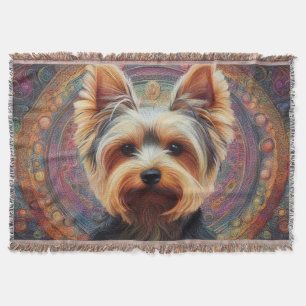 Realistic Yorkshire Terrier Dog Colourful Border Throw Blanket