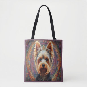 Realistic Yorkshire Terrier Dog Colourful Border Tote Bag