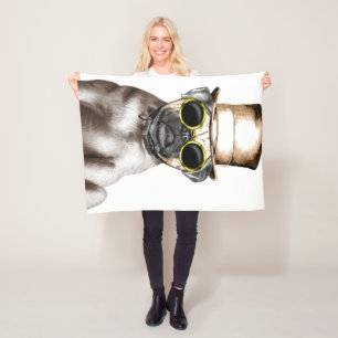Really Cute Steam Pug With Glasses Fleece Blanket