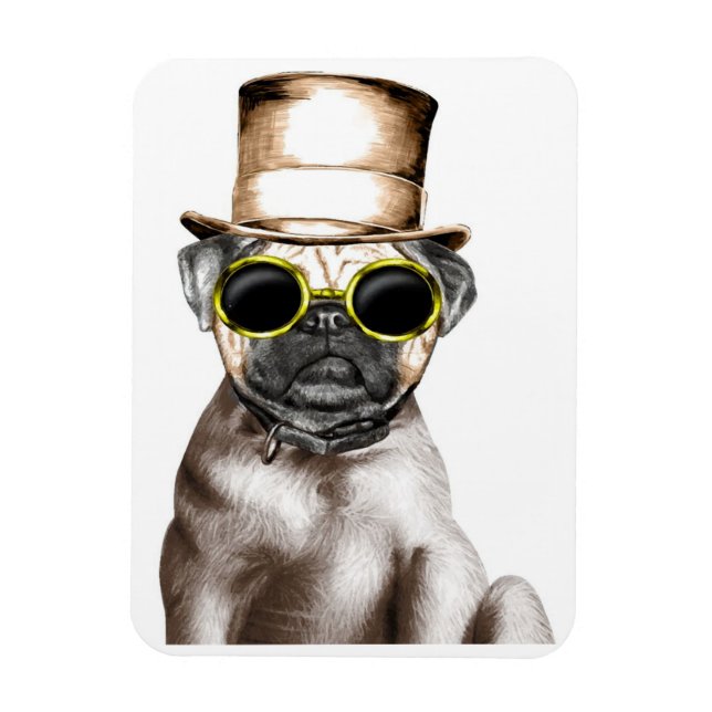 Really Cute Steam Pug With Glasses Magnet (Vertical)