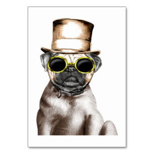 Really Cute Steam Pug With Glasses Table Number