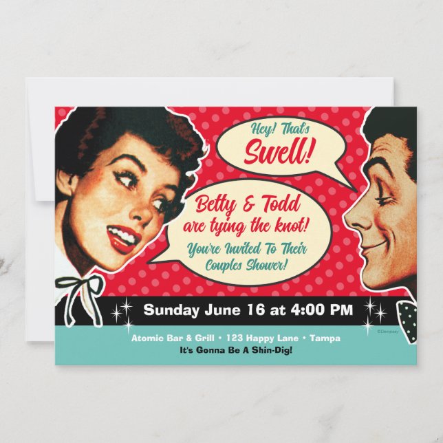 Really Retro Couples Shower Invitation - red (Front)