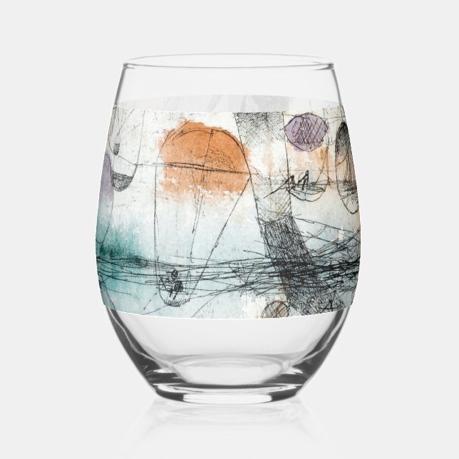 Realm of Air Paul Klee Abstract Expressionist Stemless Wine Glass (Left)