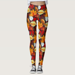 Realm of Foliage with Maple Leaves in Warm Colours Leggings