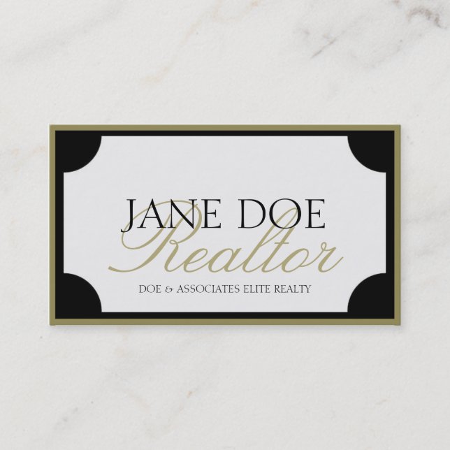 Realtor B/W Gold Script/Border Business Card (Front)