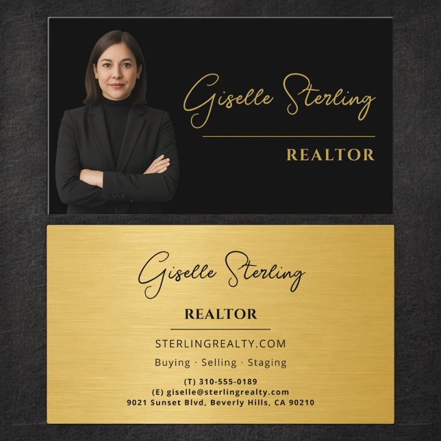 Realtor Black Gold Luxury Metallic Business Card (Creator Uploaded)
