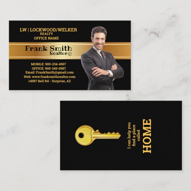 Realtor Black & Gold Theme Key House Business Card (Front/Back)