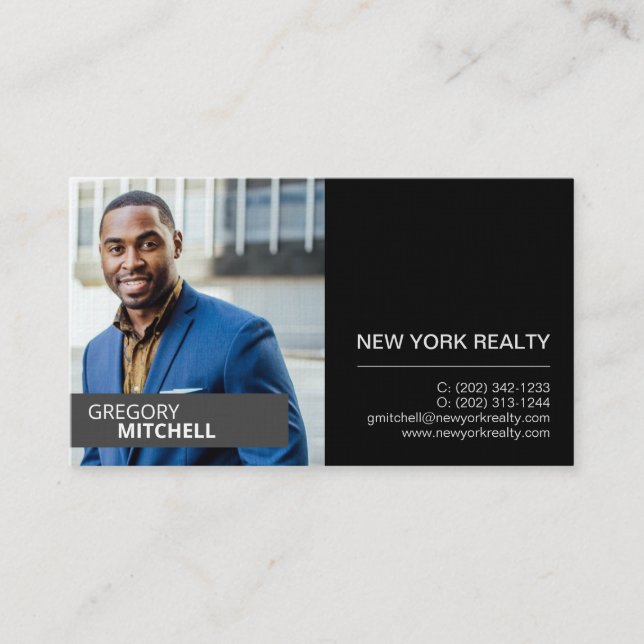 Realtor Black & Silver with Portrait Business Card (Front)