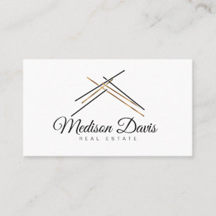 Realtor branding with hous roof in gold colour business card