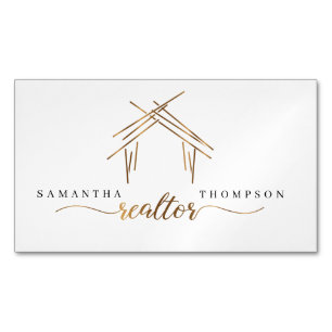 Realtor branding with house in gold magnetic business card