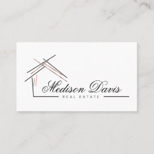 Realtor branding with house in rose gold business card