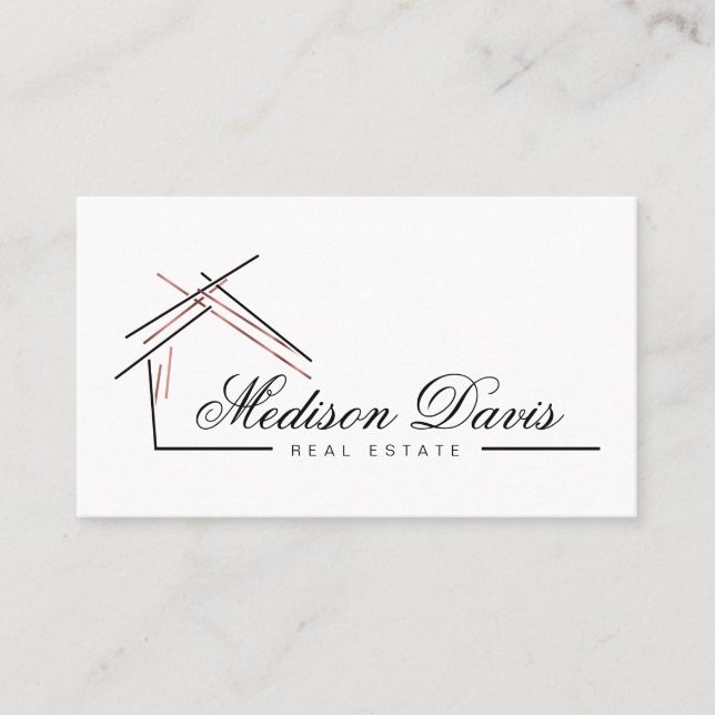 Realtor branding  with house in rose gold  business card (Front)