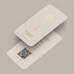 Realtor Broker Mortgage Sand Gold Key Minimal Business Card