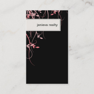 Realtor Business Card Elegant Leafy Black Peach