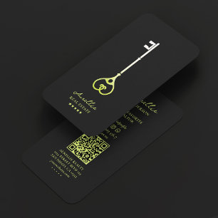 Realtor Classic Elegant Black Green Key Mortgage Business Card