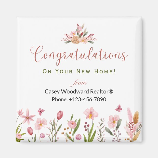 Realtor Congratulations Personalised Flowers Magnet (Front)