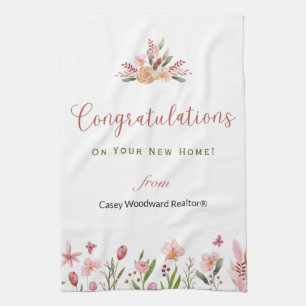 Realtor Congratulations Personalised Flowers Tea Towel