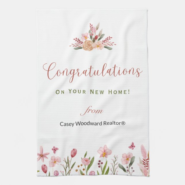 Realtor Congratulations Personalised Flowers Tea Towel (Vertical)