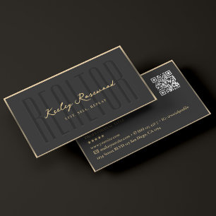 Realtor Elegant Black Gold Frame Modern Business Card