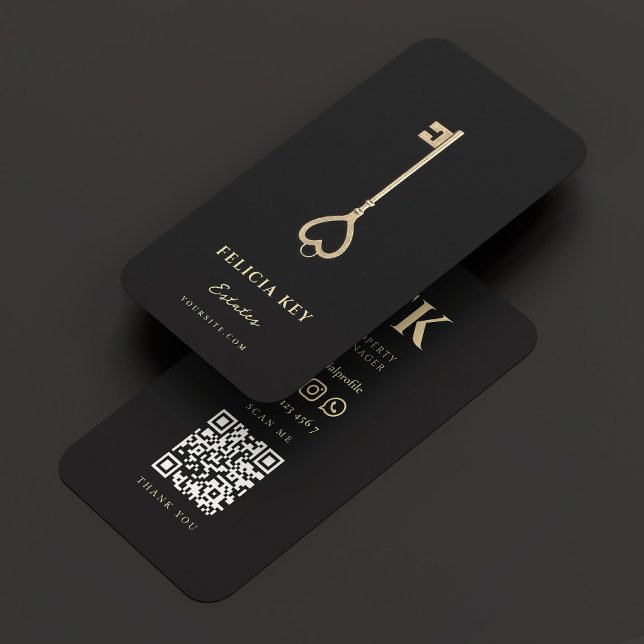 Realtor Elegant Monogram Black Gold Key Modern Business Card (Realtor Elegant Monogram Black Gold Key Modern Business Card
)