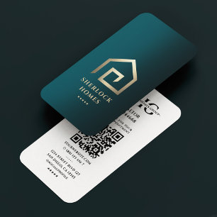 Realtor Elegant Teal Gold House Mortgage Broker Business Card