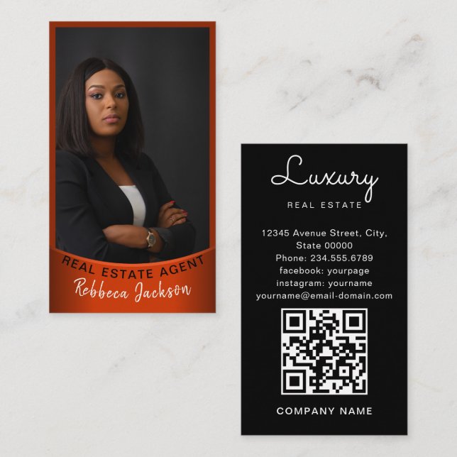 Realtor Full photo logo modern minimal QR qr code Business Card (Front/Back)