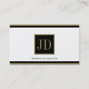 Realtor Golden Black/Gold Square Monogram Plaque Business Card
