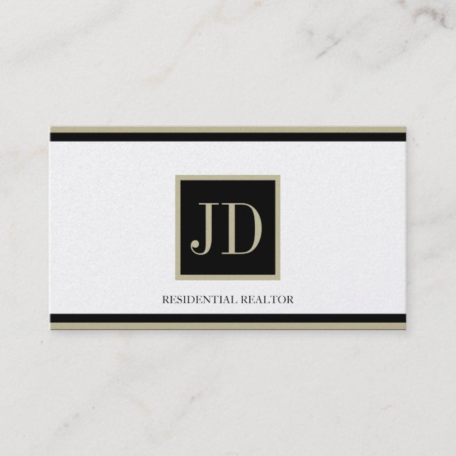 Realtor Golden Black/Tan Square Monogram Plaque Business Card (Front)