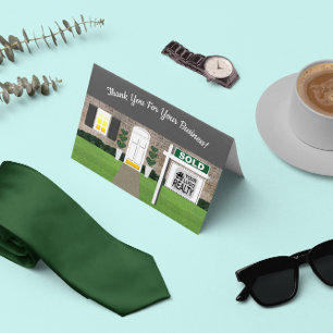 Realtor Grey Brick House Sold Sign Thank You Card